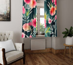 Floral Window Curtain - Watercolor Pink Peony on Green Leaves - Deja Blue Studios