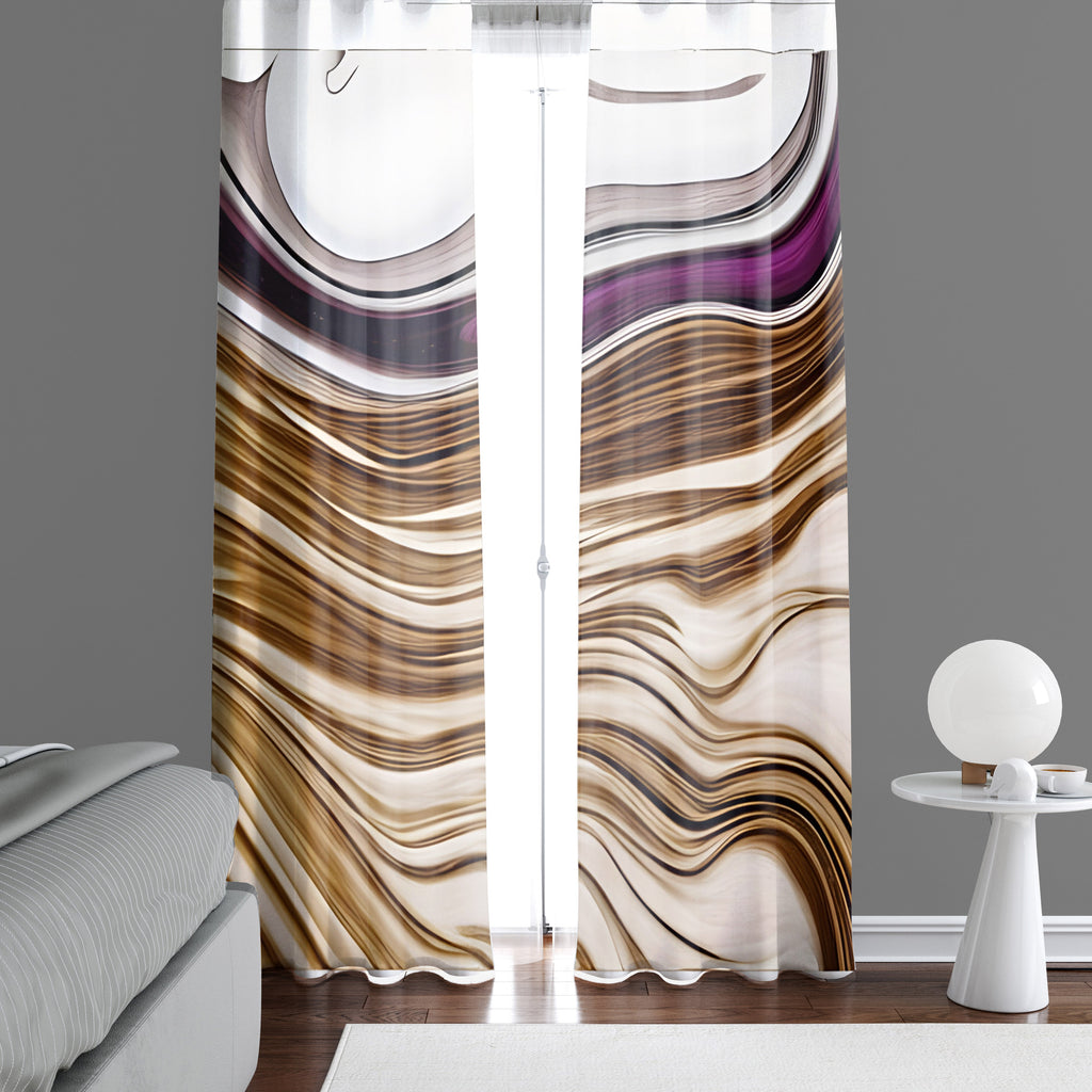Abstract Window Curtain - Purple and Tan Wavy Sand Dunes - Deja Blue Studios