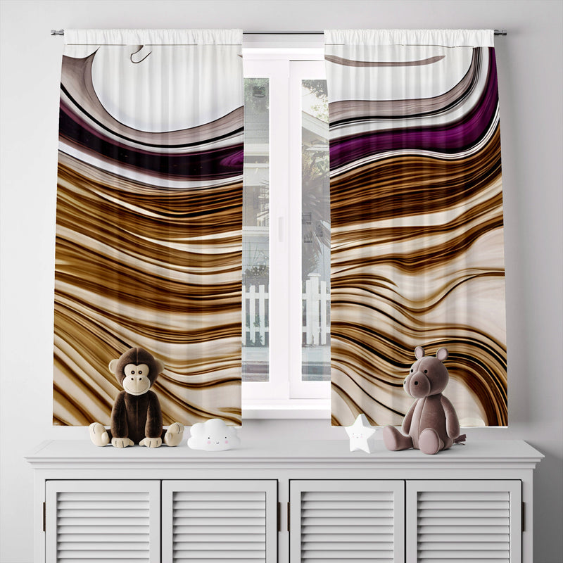 Abstract Window Curtain - Purple and Tan Wavy Sand Dunes - Deja Blue Studios