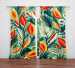 Floral Window Curtain - Peachy Trees and Fern Pattern - Deja Blue Studios