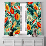 Floral Window Curtain - Peachy Trees and Fern Pattern - Deja Blue Studios