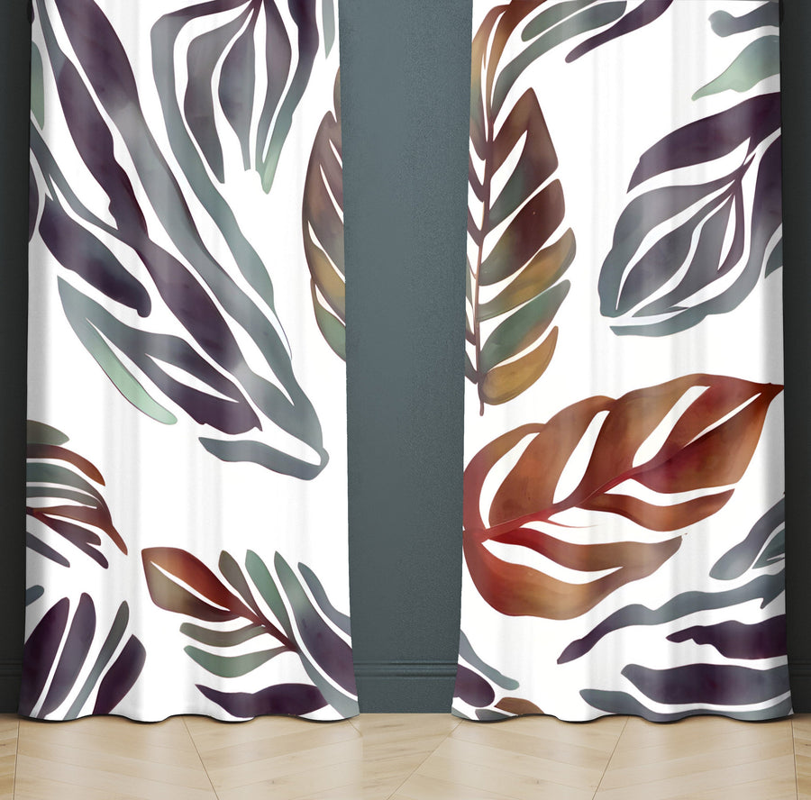 Floral Window Curtain - Orange and Purple Fern Leaf Pattern - Deja Blue Studios