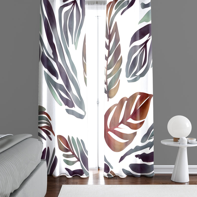 Floral Window Curtain - Orange and Purple Fern Leaf Pattern - Deja Blue Studios