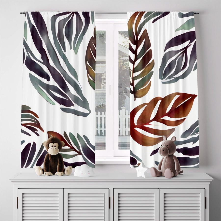 Floral Window Curtain - Orange and Purple Fern Leaf Pattern - Deja Blue Studios