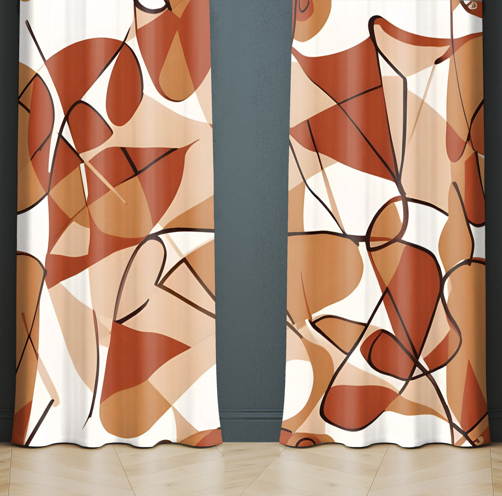 Abstract Window Curtain - Orange and Red Squiggly Pattern - Deja Blue Studios