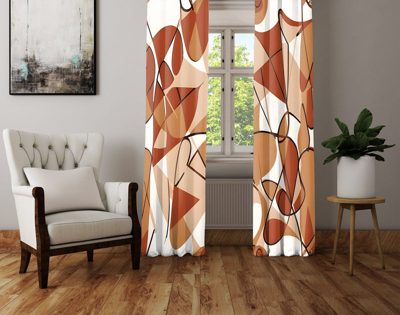 Abstract Window Curtain - Orange and Red Squiggly Pattern - Deja Blue Studios