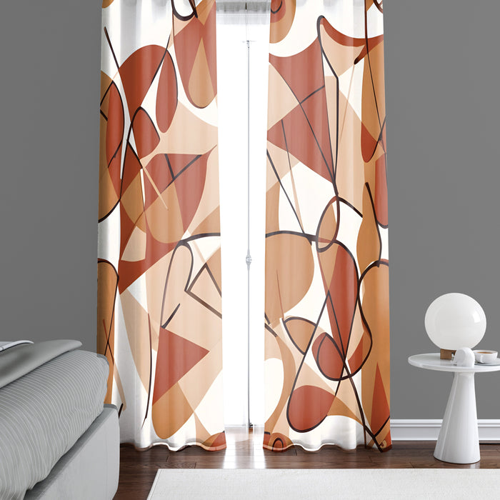 Abstract Window Curtain - Orange and Red Squiggly Pattern - Deja Blue Studios