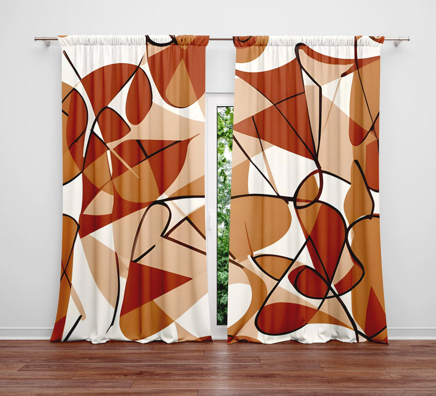 Abstract Window Curtain - Orange and Red Squiggly Pattern - Deja Blue Studios