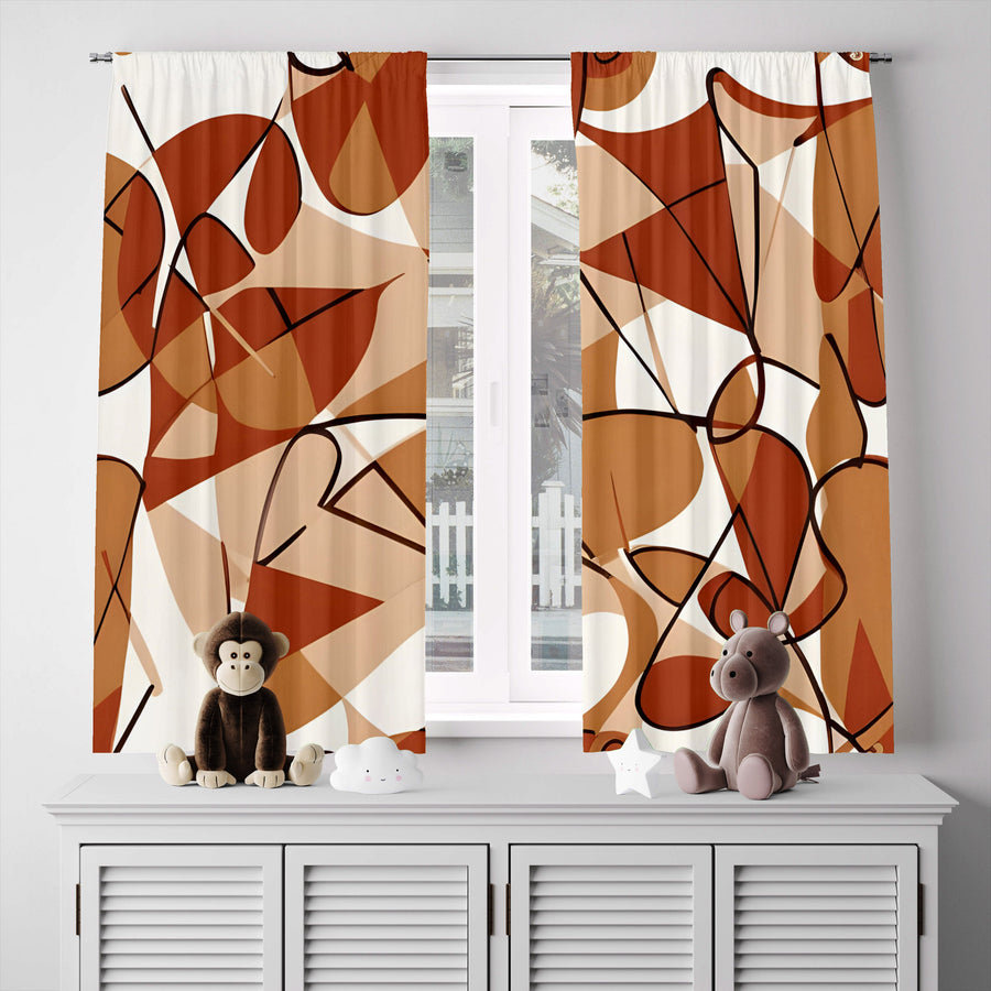 Abstract Window Curtain - Orange and Red Squiggly Pattern - Deja Blue Studios