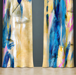 Abstract Window Curtain - Blue, Yellow, and Pink Watercolor Splashes - Deja Blue Studios