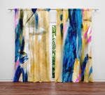 Abstract Window Curtain - Blue, Yellow, and Pink Watercolor Splashes - Deja Blue Studios