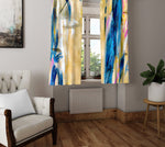 Abstract Window Curtain - Blue, Yellow, and Pink Watercolor Splashes - Deja Blue Studios