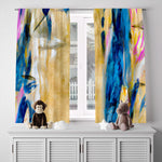 Abstract Window Curtain - Blue, Yellow, and Pink Watercolor Splashes - Deja Blue Studios