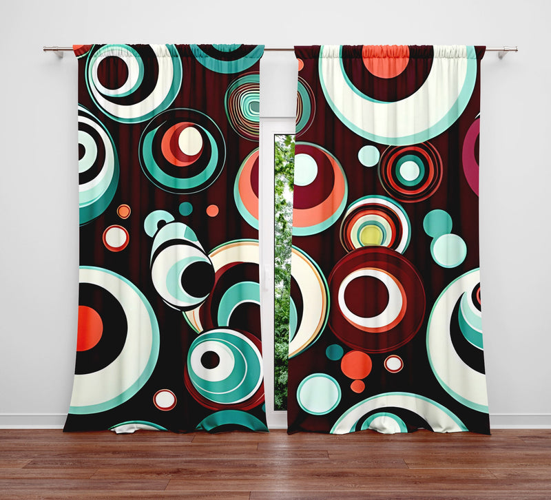 Polka Dot Window Curtain - Brown, Orange, and Blue Abstract Dots - Deja Blue Studios