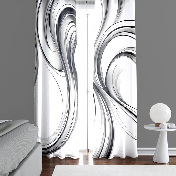 Watercolor Window Curtain - Black and White Faux Alcohol Ink Swirls - Deja Blue Studios