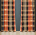 Checkered Window Curtain - Brown and Orange Log Cabin Themed Pattern - Deja Blue Studios