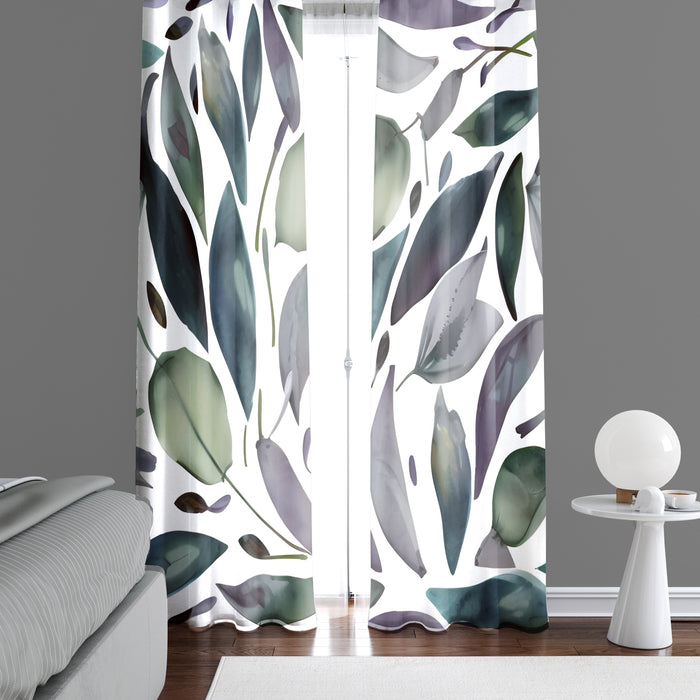 Floral Window Curtain - Green and Purple Spring Forest Floor - Deja Blue Studios