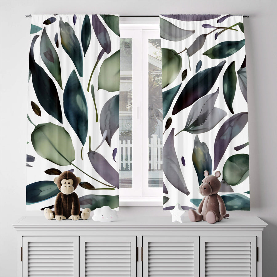 Floral Window Curtain - Green and Purple Spring Forest Floor - Deja Blue Studios