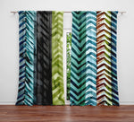 Chevron Window Curtain - Green and Blue Striped Chevron Pattern - Deja Blue Studios