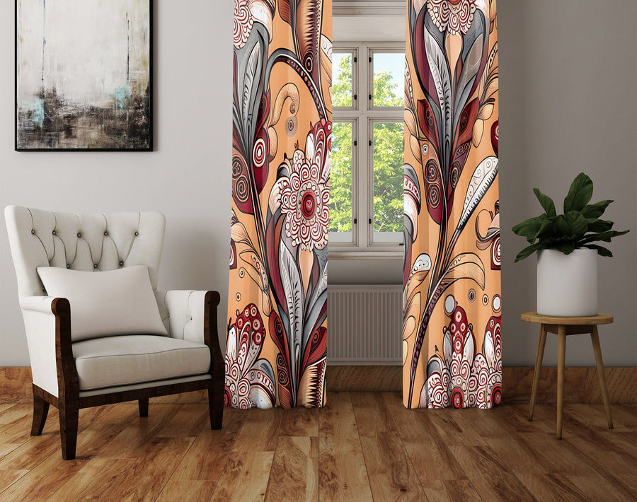 Paisley Window Curtain - Burnt Orange Abstract Paisley Pattern - Deja Blue Studios