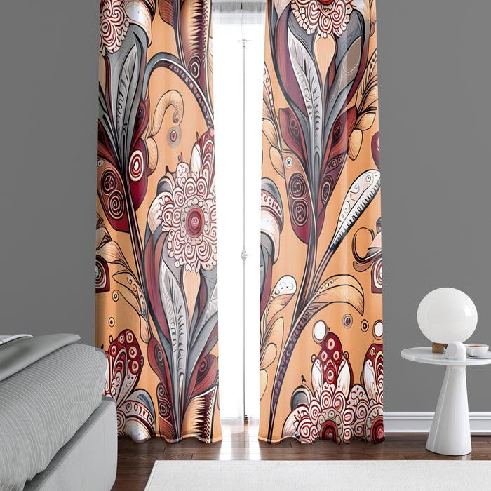 Paisley Window Curtain - Burnt Orange Abstract Paisley Pattern - Deja Blue Studios