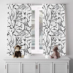 Floral Window Curtain - Abstract Black and White Vines - Deja Blue Studios