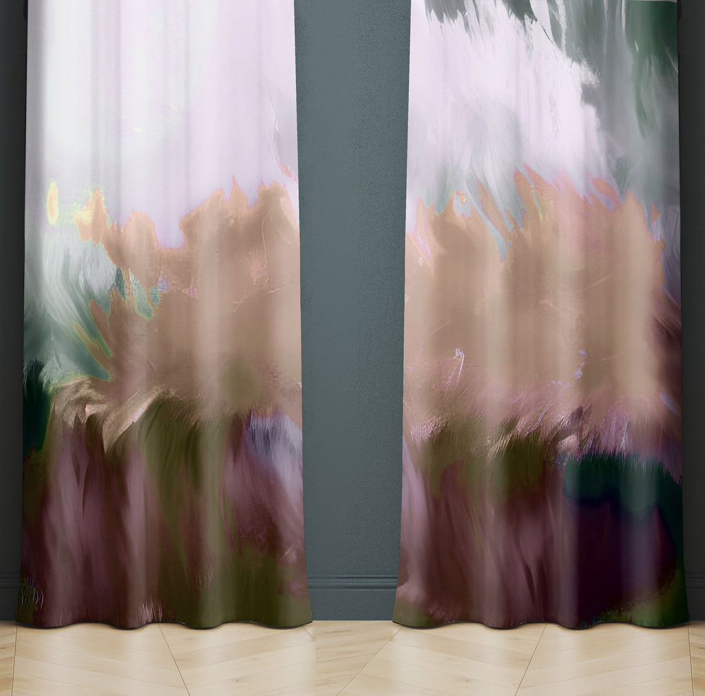 Abstract Window Curtain - Purple and Beige Dewy Morning - Deja Blue Studios