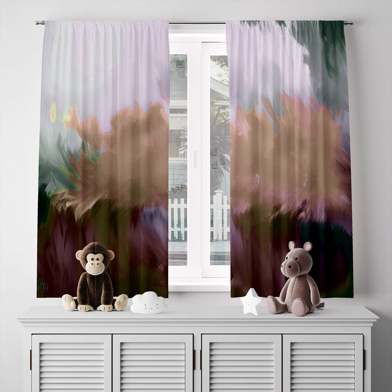 Abstract Window Curtain - Purple and Beige Dewy Morning - Deja Blue Studios