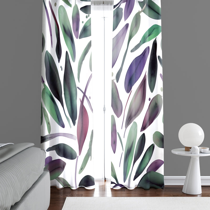 Floral Window Curtain - Purple and Green Morning Forest Floor - Deja Blue Studios