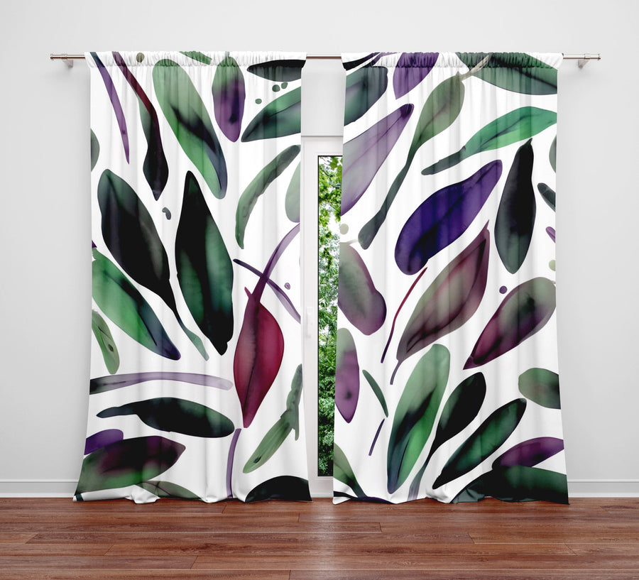 Floral Window Curtain - Purple and Green Morning Forest Floor - Deja Blue Studios