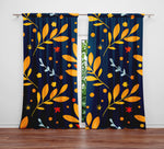 Floral Window Curtain - Orange and Blue Cartoon Leaves - Deja Blue Studios