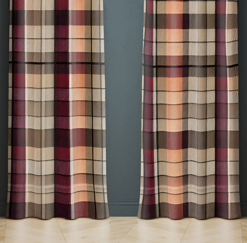 Checkered Window Curtain - Orange and Brown Picnic Blanket Pattern - Deja Blue Studios