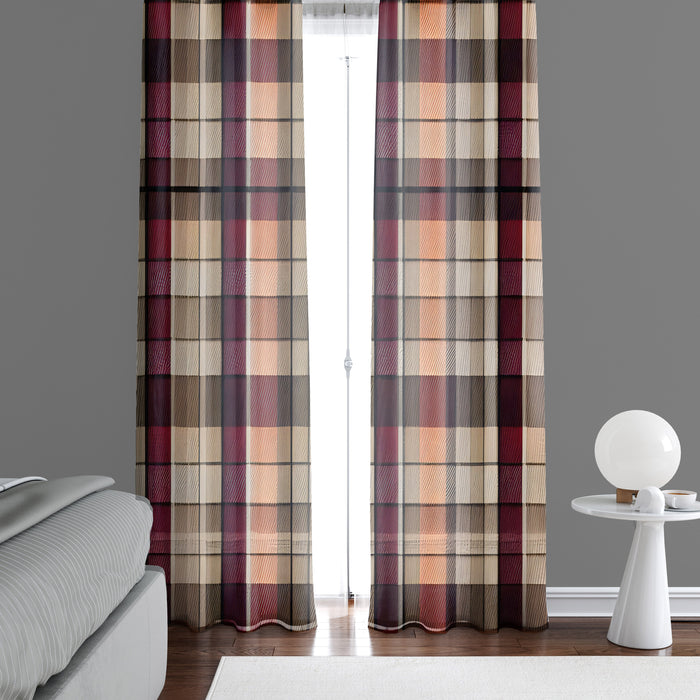 Checkered Window Curtain - Orange and Brown Picnic Blanket Pattern - Deja Blue Studios