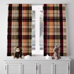 Checkered Window Curtain - Orange and Brown Picnic Blanket Pattern - Deja Blue Studios