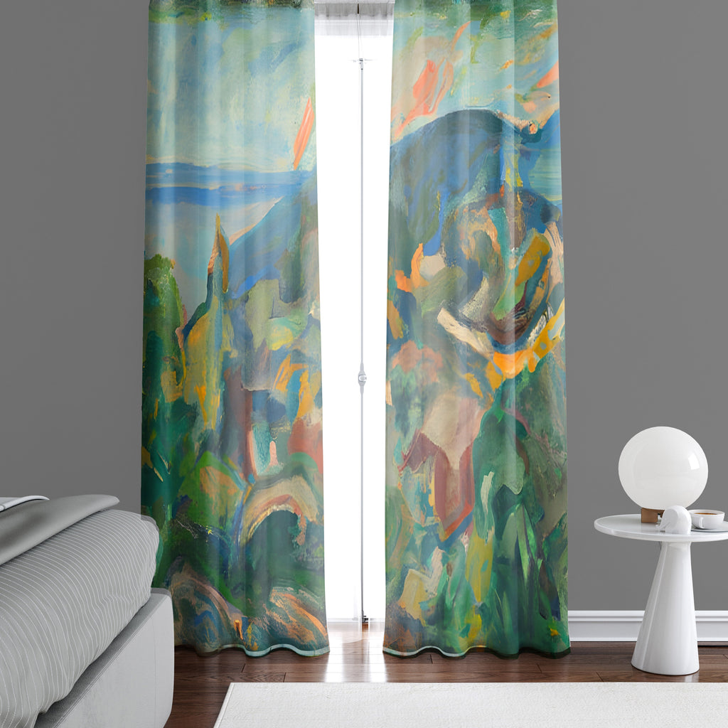 Abstract Window Curtain - Watercolor Italian Mountainside - Deja Blue Studios