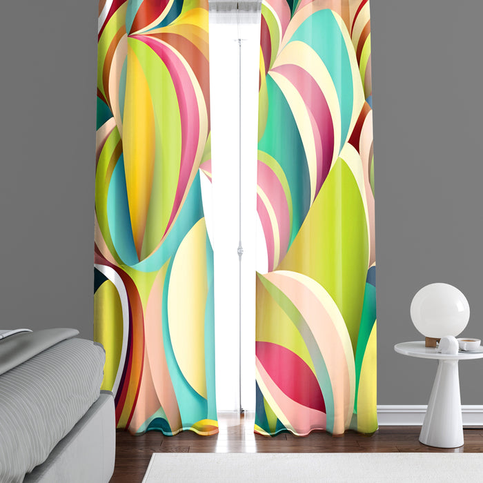 Abstract Window Curtain - Green, Red, and Blue Wavy Pattern - Deja Blue Studios