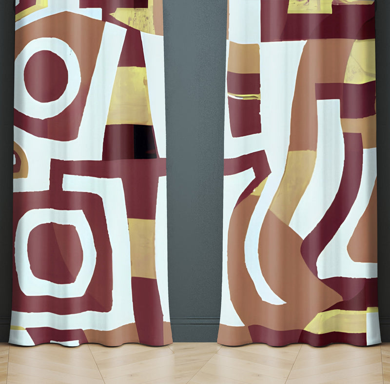 Abstract Window Curtain - Brown and Yellow Brick Pattern - Deja Blue Studios