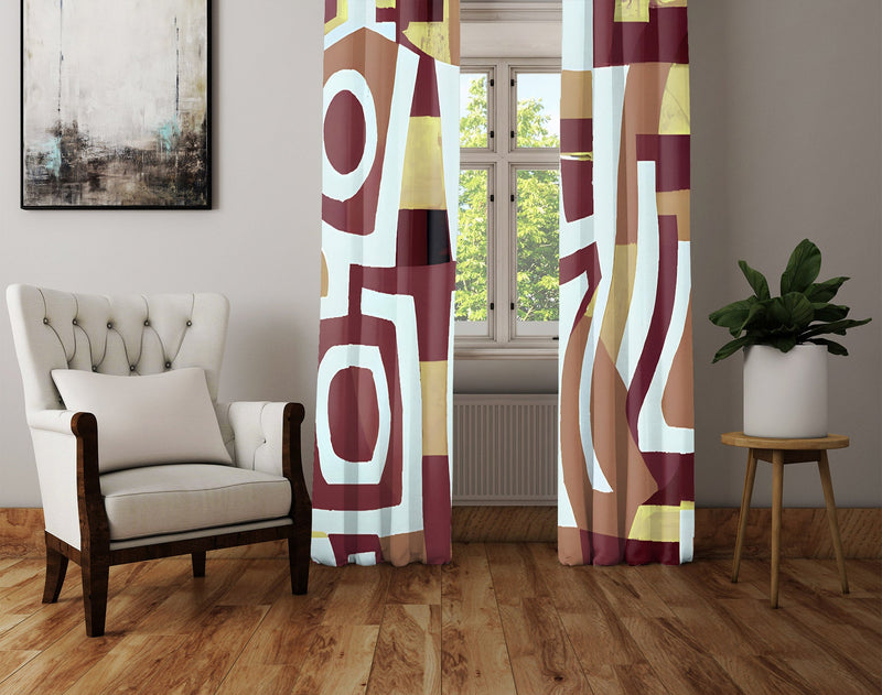 Abstract Window Curtain - Brown and Yellow Brick Pattern - Deja Blue Studios