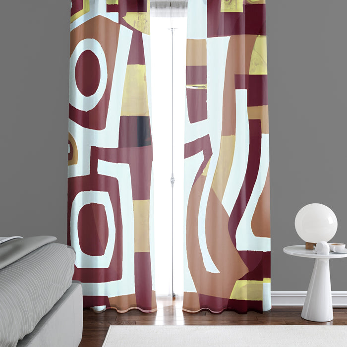 Abstract Window Curtain - Brown and Yellow Brick Pattern - Deja Blue Studios