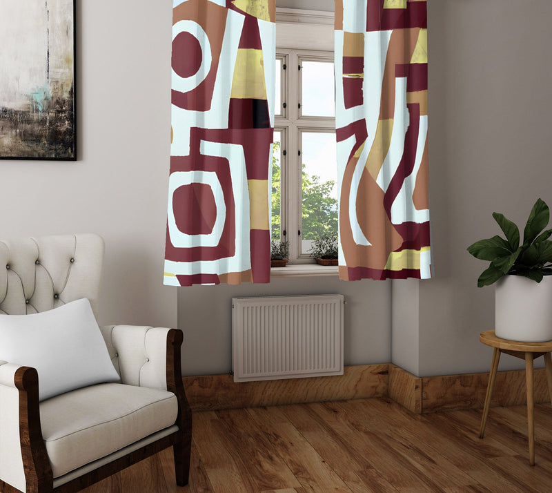 Abstract Window Curtain - Brown and Yellow Brick Pattern - Deja Blue Studios