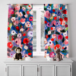 Floral Window Curtain - Pink and Blue Watercolor Peonies - Deja Blue Studios