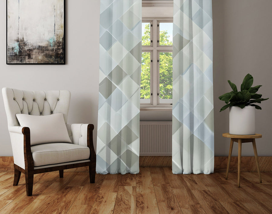 Abstract Window Curtain - Sea Glass Mermaid Scales - Deja Blue Studios