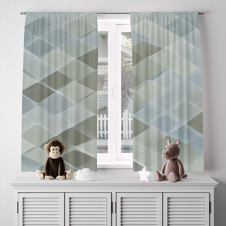 Abstract Window Curtain - Sea Glass Mermaid Scales - Deja Blue Studios