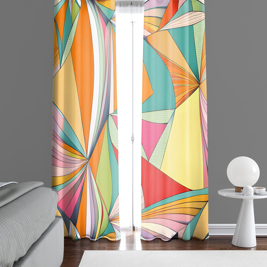 Abstract Window Curtain - Orange, Purple, and Blue Circus Waves - Deja Blue Studios