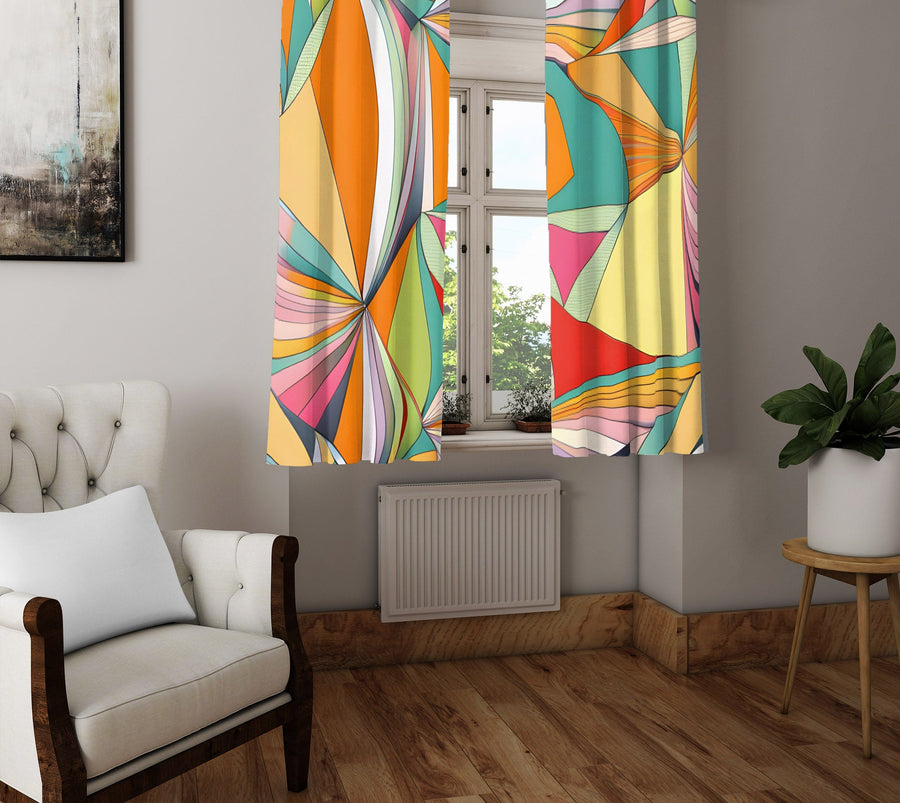 Abstract Window Curtain - Orange, Purple, and Blue Circus Waves - Deja Blue Studios