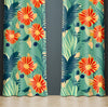 Floral Window Curtain - Tropical Orange and Green Floral Palm Leaves - Deja Blue Studios