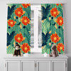 Floral Window Curtain - Tropical Orange and Green Floral Palm Leaves - Deja Blue Studios