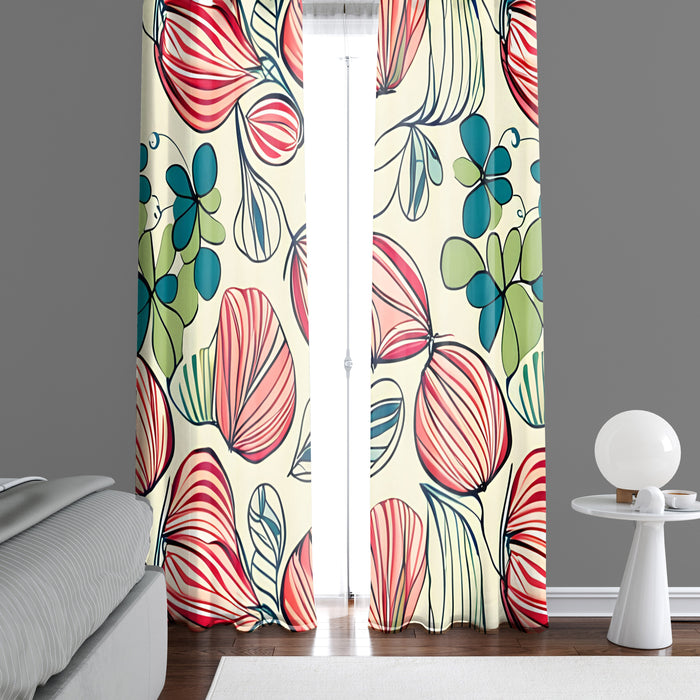 Floral Window Curtain - Minimalist Red Peony Pattern - Deja Blue Studios