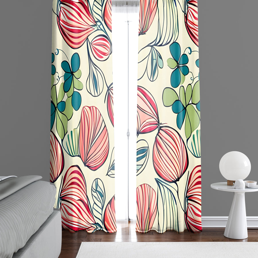 Floral Window Curtain - Minimalist Red Peony Pattern - Deja Blue Studios