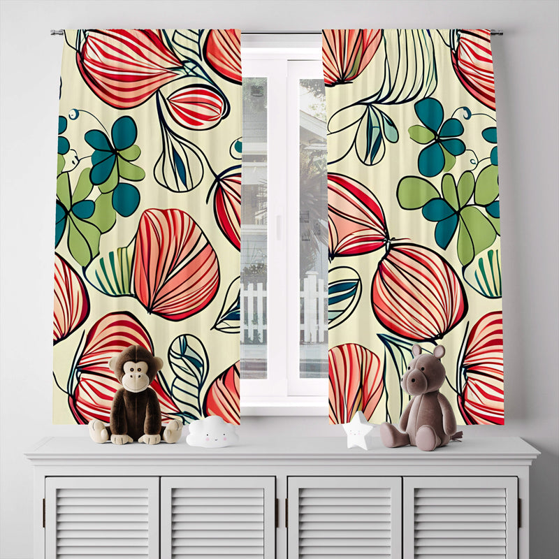 Floral Window Curtain - Minimalist Red Peony Pattern - Deja Blue Studios